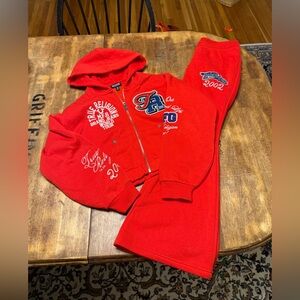 True Religion Red Sweatsuit Set Hoodie Pants Logo Y2K Women M